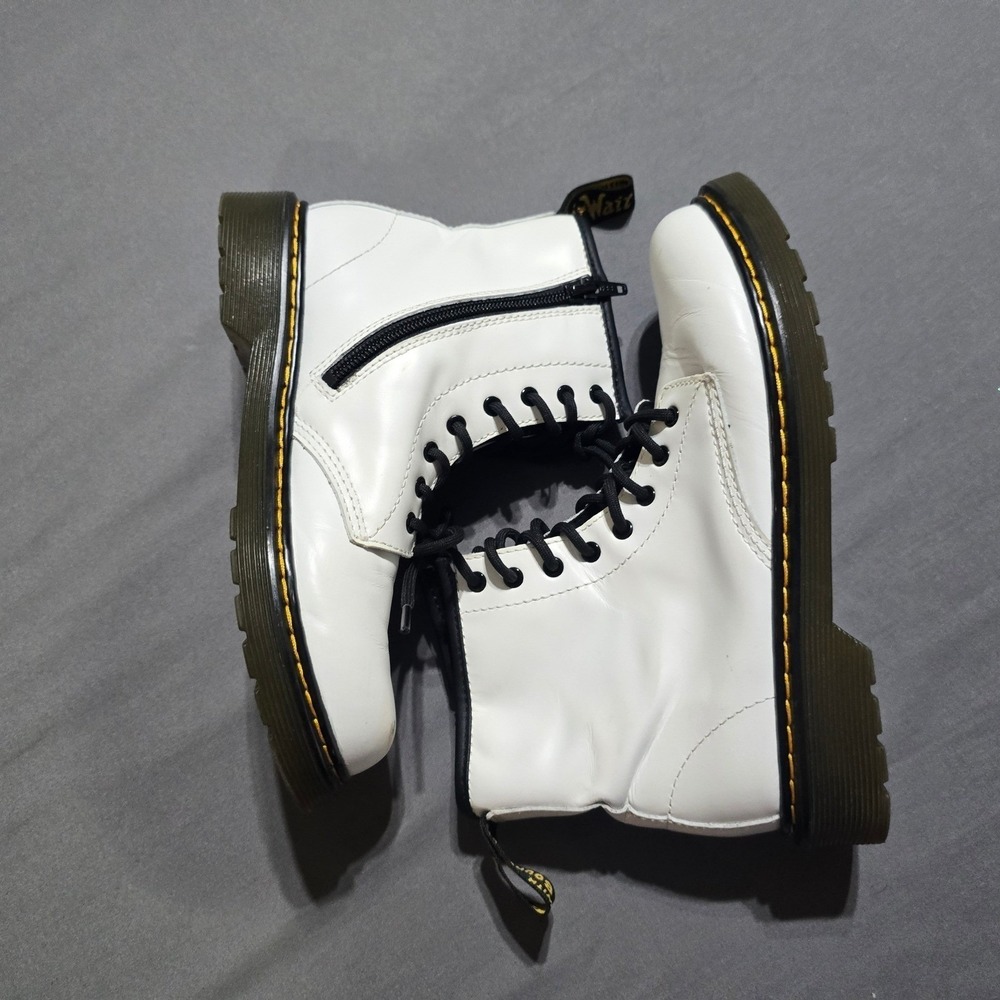 Dr. Martens Delaney Boots Kids Size 4 White Leather Side Zip Lace Up Combat